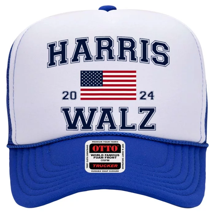 President Harris Walz 2024 Kamala Harris Tim Walz Vote High Crown Mesh Trucker Hat