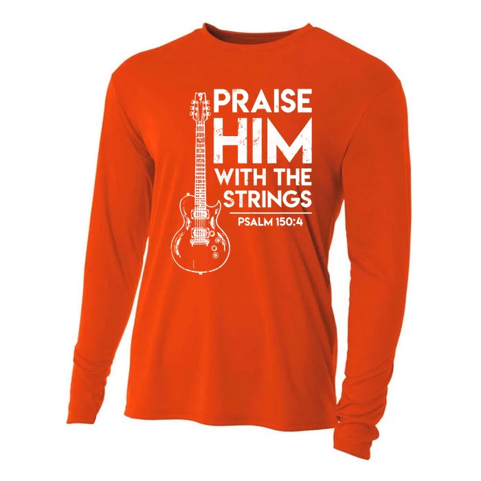 Praise Him With The Strings Guitar Christian Guitarist Guitar Player Cooling Performance Long Sleeve Crew