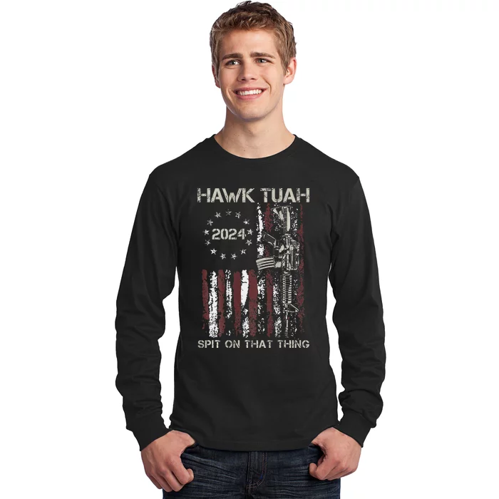 Patriotic Hawk With American Flag Design Long Sleeve Shirt