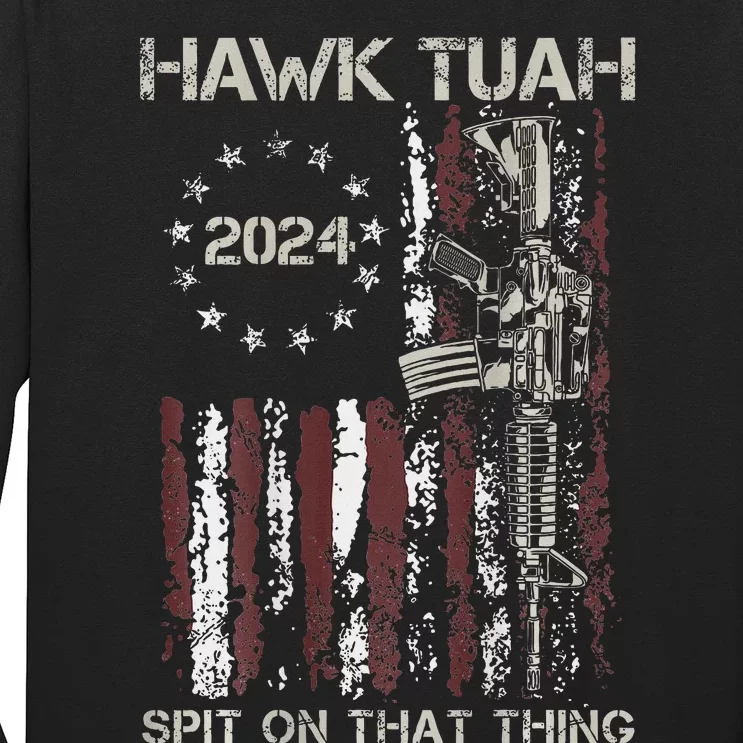 Patriotic Hawk With American Flag Design Long Sleeve Shirt