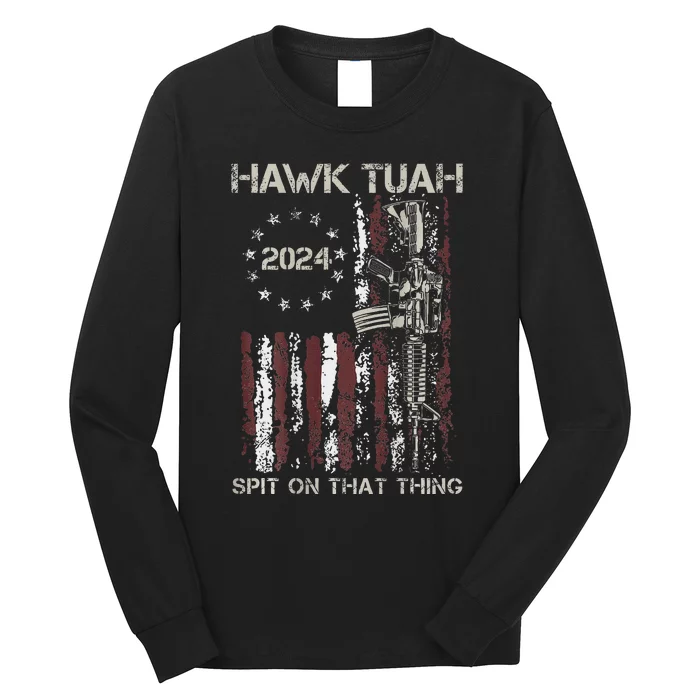 Patriotic Hawk With American Flag Design Long Sleeve Shirt