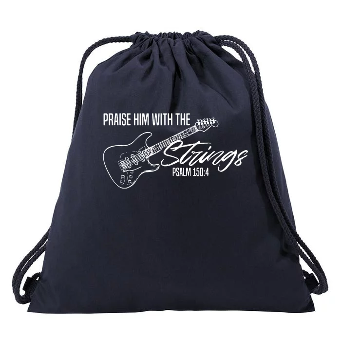 Praise Him With The Strings Christian Guitar God Worship Drawstring Bag