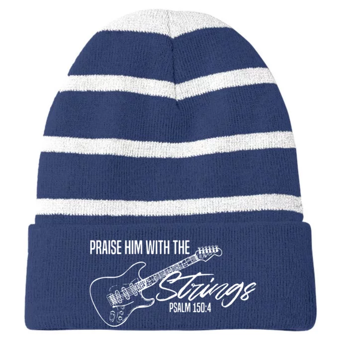 Praise Him With The Strings Christian Guitar God Worship Striped Beanie with Solid Band