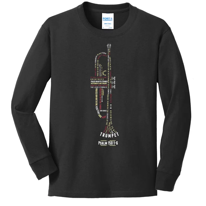 Praise Him With Strings Psalm 150 For Trumpet Player Kids Long Sleeve Shirt