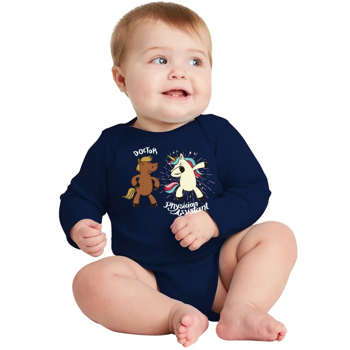 Physician Assistant Doctor Unicorn Baby Long Sleeve Bodysuit