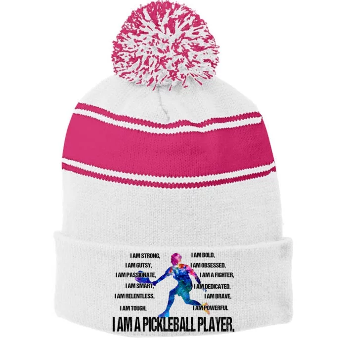 Pickleball I Am Trong Stripe Pom Pom Beanie