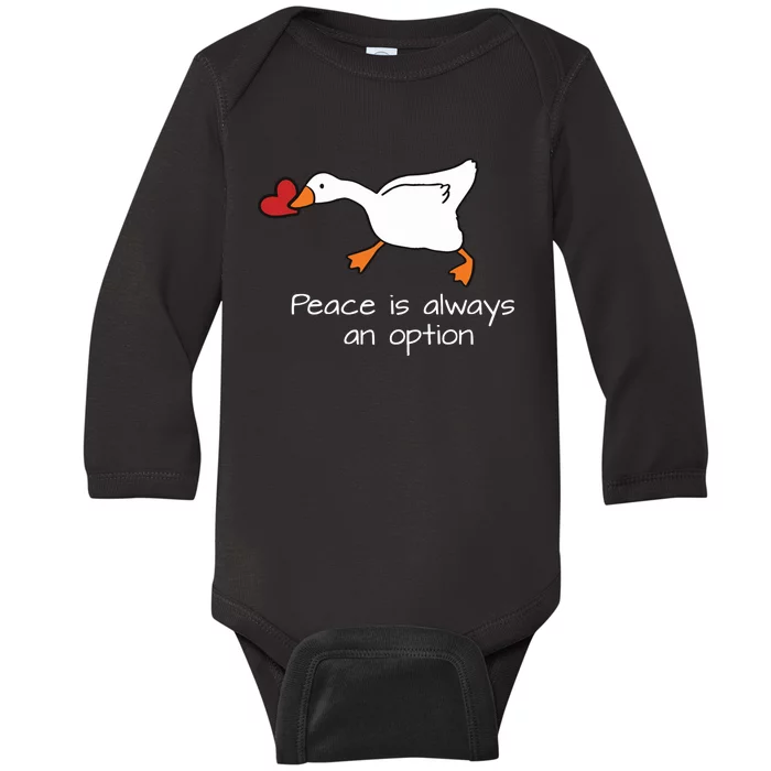 Peace Is Always An Option Valentines Day Duck Baby Long Sleeve Bodysuit