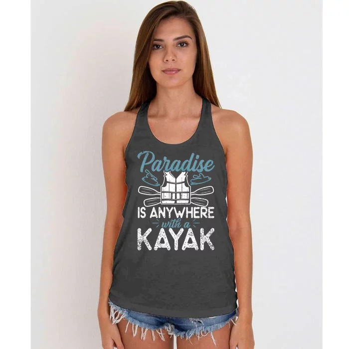 Paradise Is Anywhere With A Kayak Kayaking Gift Women's Knotted Racerback Tank