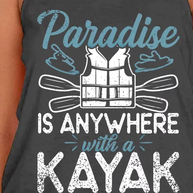 Paradise Is Anywhere With A Kayak Kayaking Gift Women's Knotted Racerback Tank