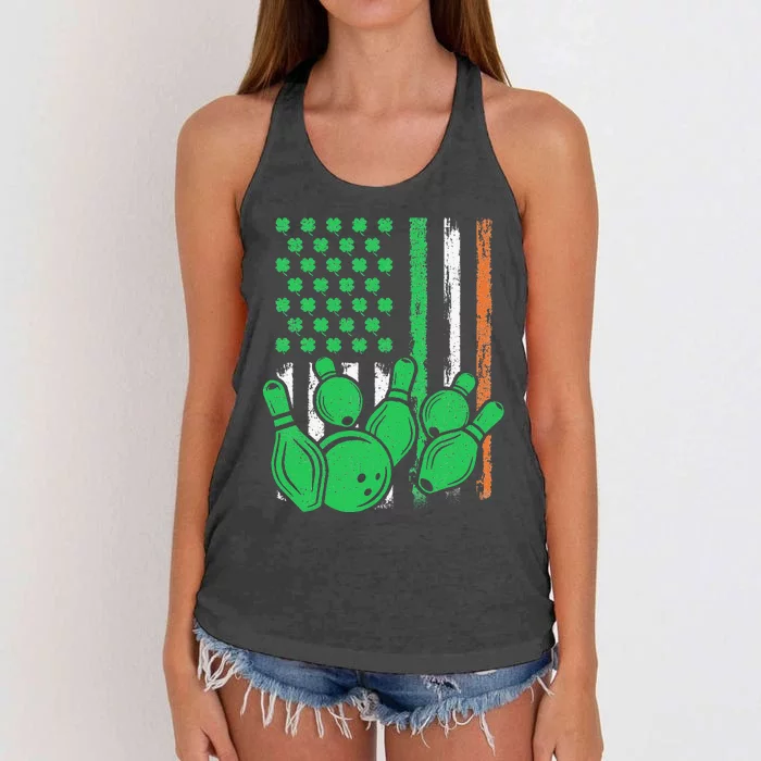 Patriotic Irish American Flag Bowling St. Patrick's Day Women's Knotted Racerback Tank