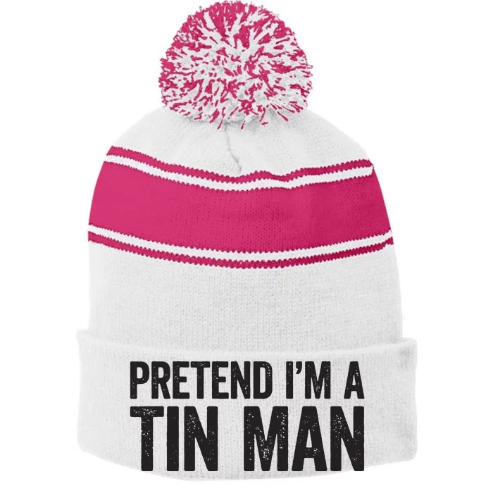 Pretend IM A Tin Man Adult Women Costume Stripe Pom Pom Beanie