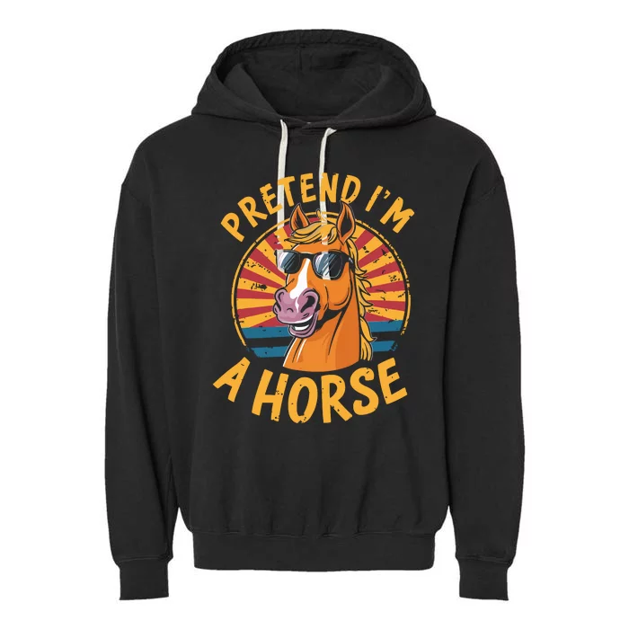 Pretend IM A Horse Funny Lazy Halloween Matching Costume Garment-Dyed Fleece Hoodie