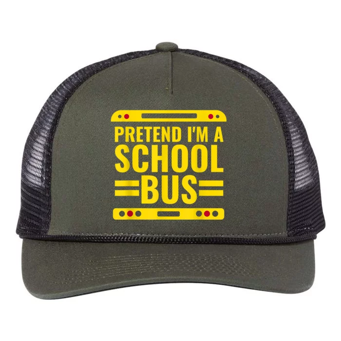 Pretend I'm A School Bus Funny Lazy Halloween Costume Retro Rope Trucker Hat Cap