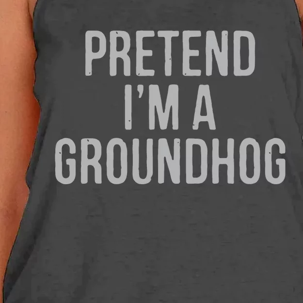 Pretend Im A Groundhog Lazy Halloween Costume Women's Knotted Racerback Tank