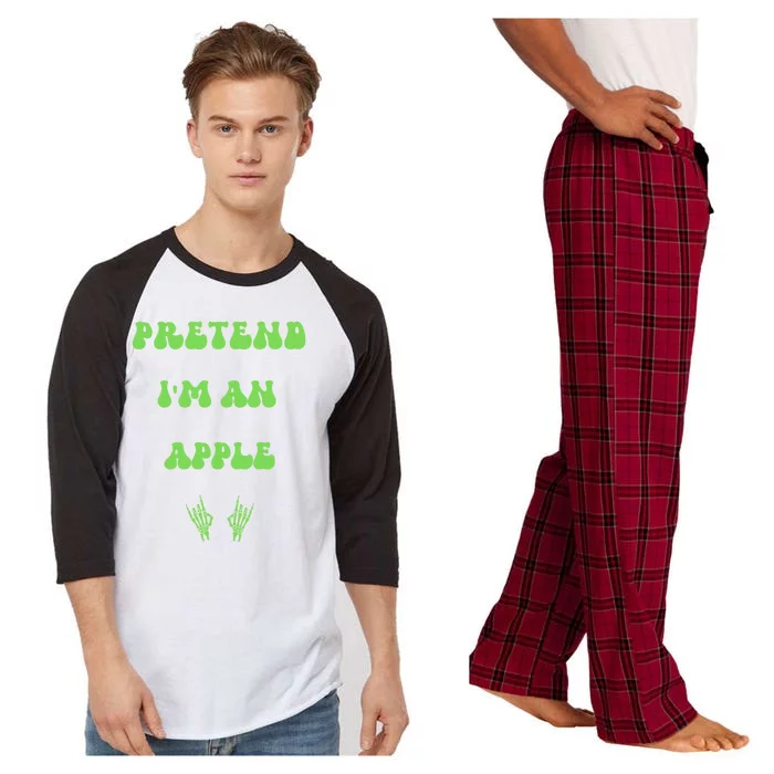 Pretend IM An Apple Halloween Costume Wavy Text Gift Raglan Sleeve Pajama Set