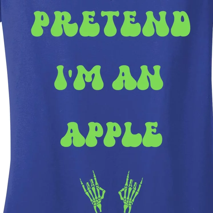 Pretend IM An Apple Halloween Costume Wavy Text Gift Women's V-Neck T-Shirt