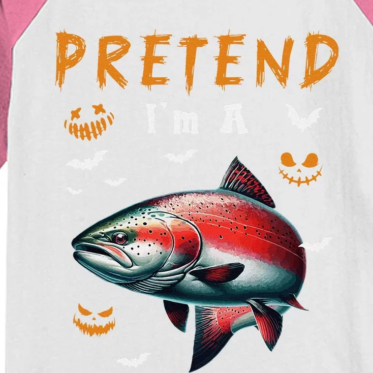 Pretend IM A Salmon Halloween Costume Fishing Lover Kids Colorblock Raglan Jersey