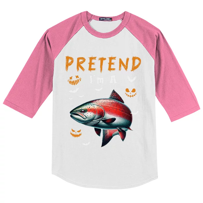 Pretend IM A Salmon Halloween Costume Fishing Lover Kids Colorblock Raglan Jersey