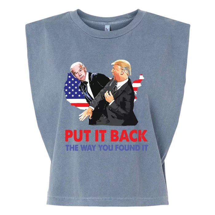 Put It Back The Way You Found It Trump Slap Biden Garment-Dyed Women's Muscle Tee