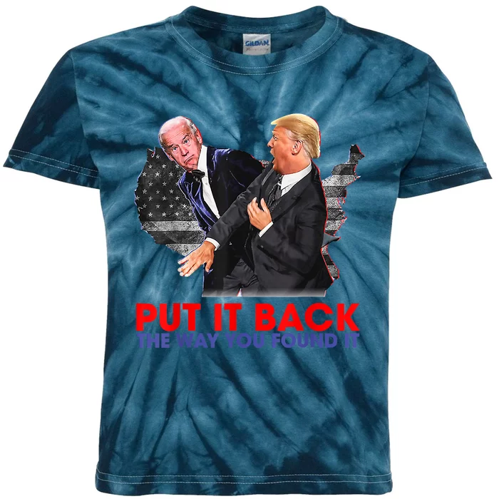 Put It Back The Way You Found It Funny Trump Slap Anti Biden Kids Tie-Dye T-Shirt