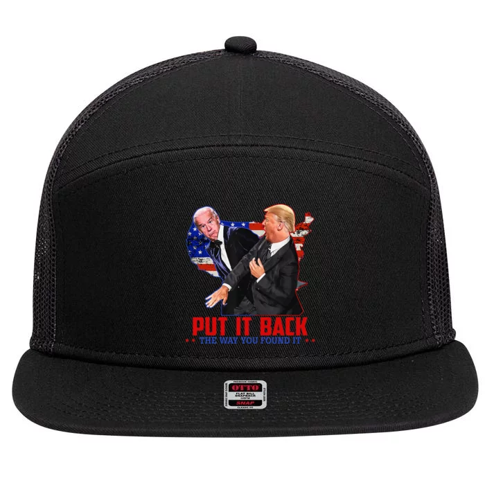 Put It Back The Way You Found It Funny Trump Slap Anti Biden 7 Panel Mesh Trucker Snapback Hat