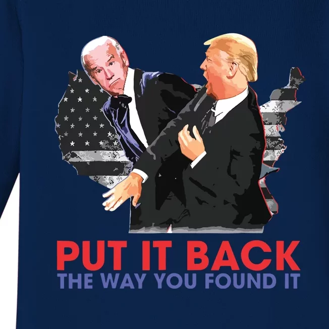 Put It Back The Way You Found It Funny Trump Slap Anti Biden Baby Long Sleeve Bodysuit