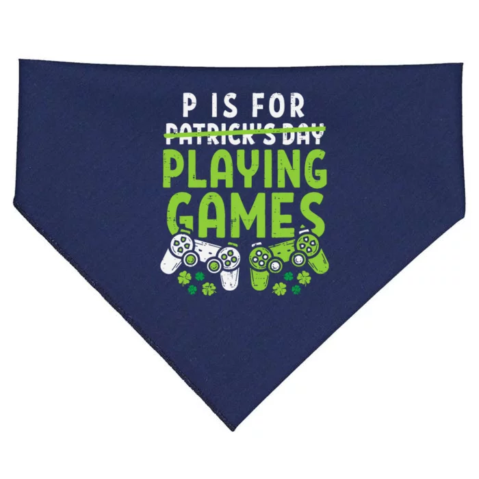 P Is For Playing Video Games Boy St Patricks Day Gamer USA-Made Doggie Bandana