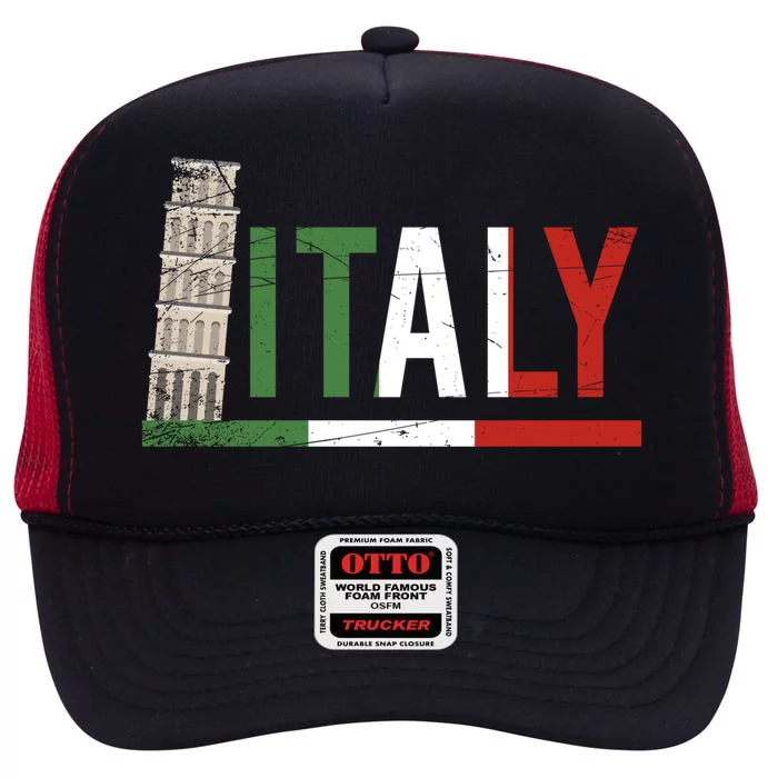 Pisa Italian Flag Family Trip Italy Vacation Europe Travel Gift High Crown Mesh Trucker Hat