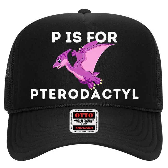 P Is For Pterodactyl Dinosaur Word Play High Crown Mesh Trucker Hat