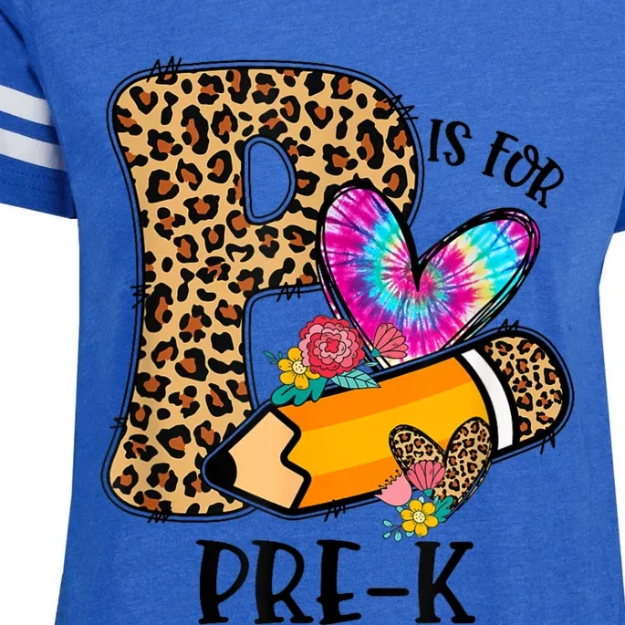 P Is For Pre K Teacher Leopard First Day Of School Enza Ladies Jersey Football T-Shirt