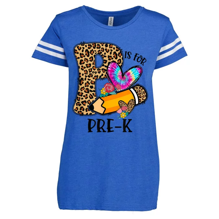 P Is For Pre K Teacher Leopard First Day Of School Enza Ladies Jersey Football T-Shirt