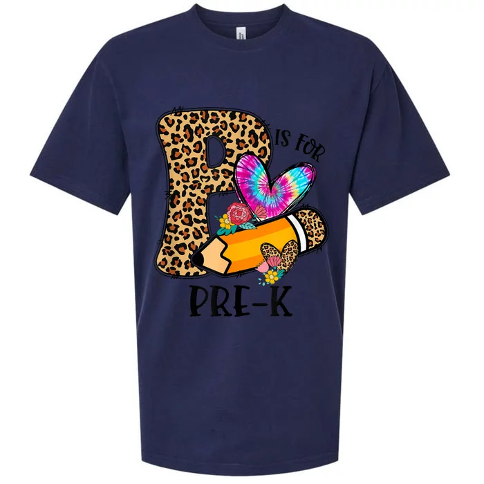 P Is For Pre K Teacher Leopard First Day Of School Sueded Cloud Jersey T-Shirt