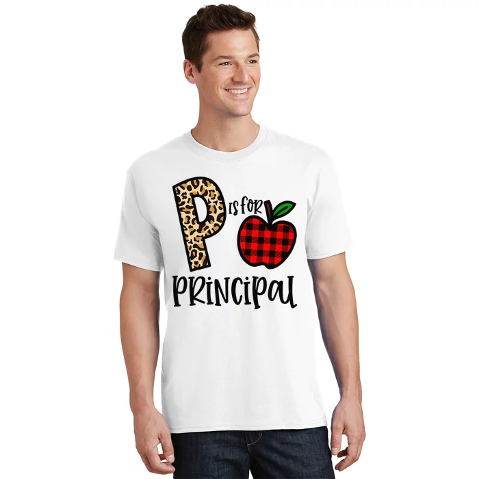 P Is For Principal Leopard Plaid Funny Back to School Gift T-Shirt