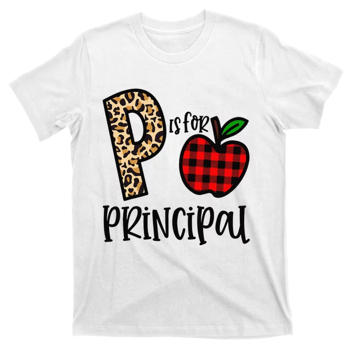 P Is For Principal Leopard Plaid Funny Back to School Gift T-Shirt