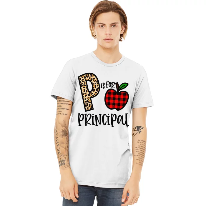 P Is For Principal Leopard Plaid Funny Back to School Gift Premium T-Shirt