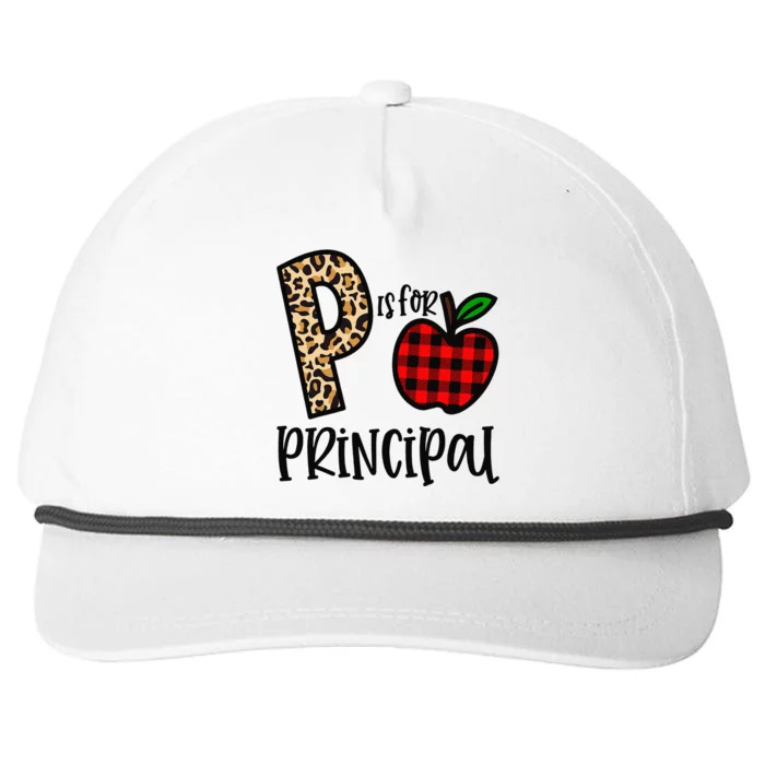 P Is For Principal Leopard Plaid Funny Back to School Gift Snapback Five-Panel Rope Hat