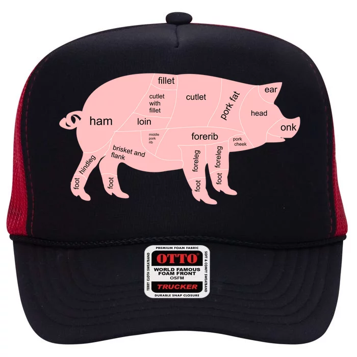 Pig Pork Bacon Chart High Crown Mesh Trucker Hat