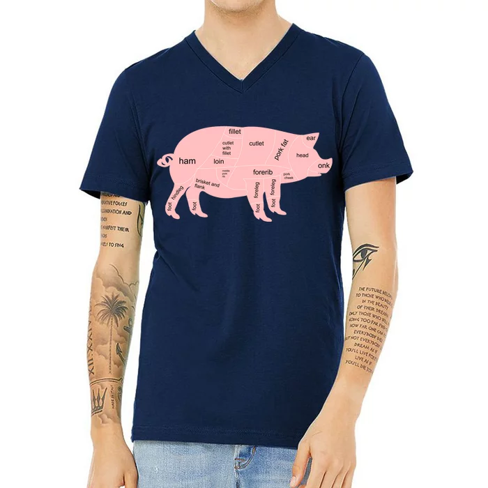 Pig Pork Bacon Chart V-Neck T-Shirt