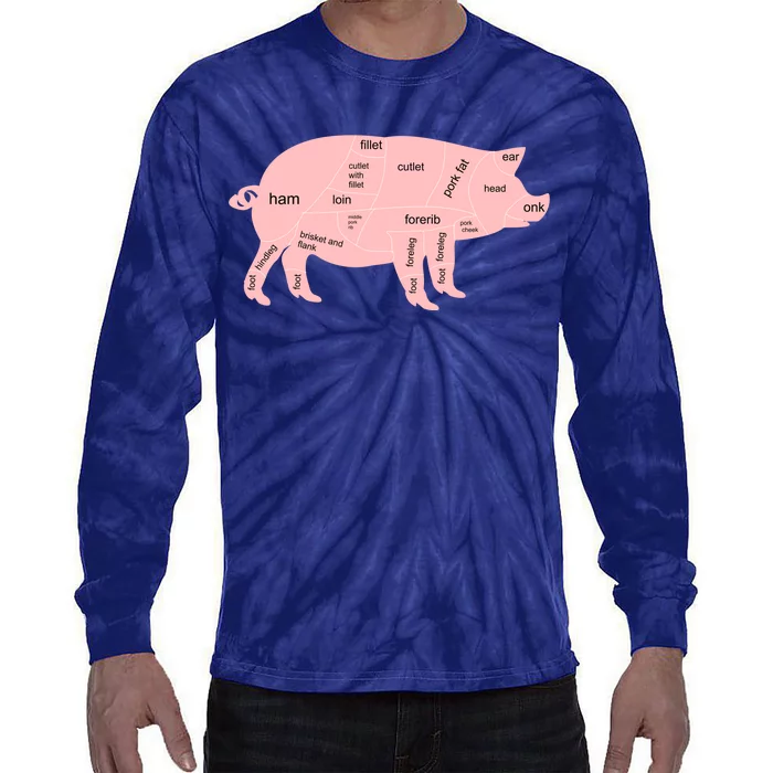 Pig Pork Bacon Chart Tie-Dye Long Sleeve Shirt