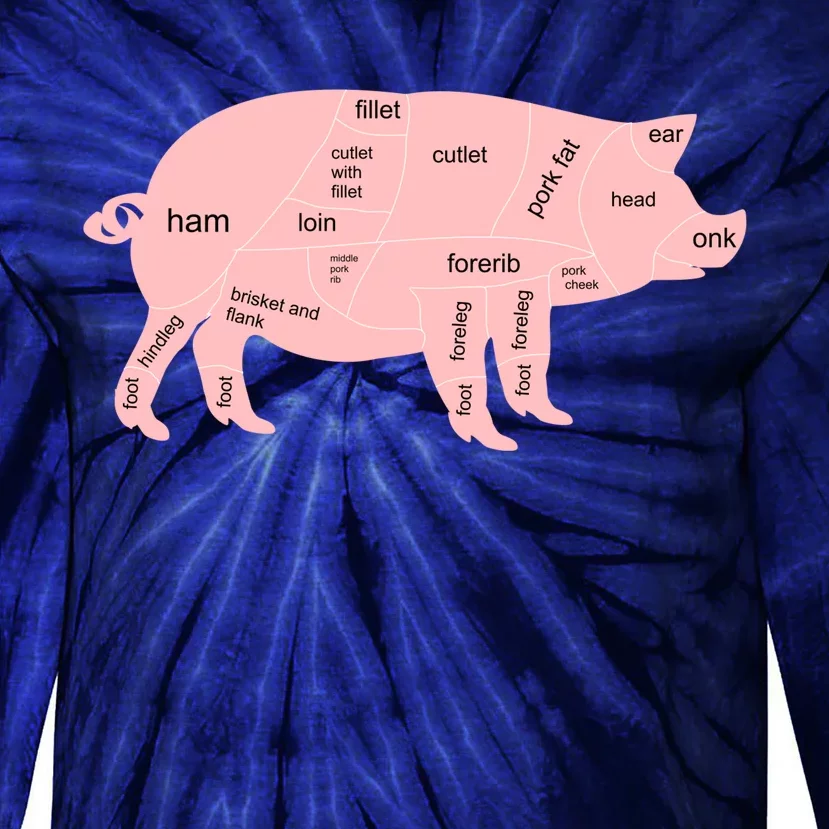 Pig Pork Bacon Chart Tie-Dye Long Sleeve Shirt