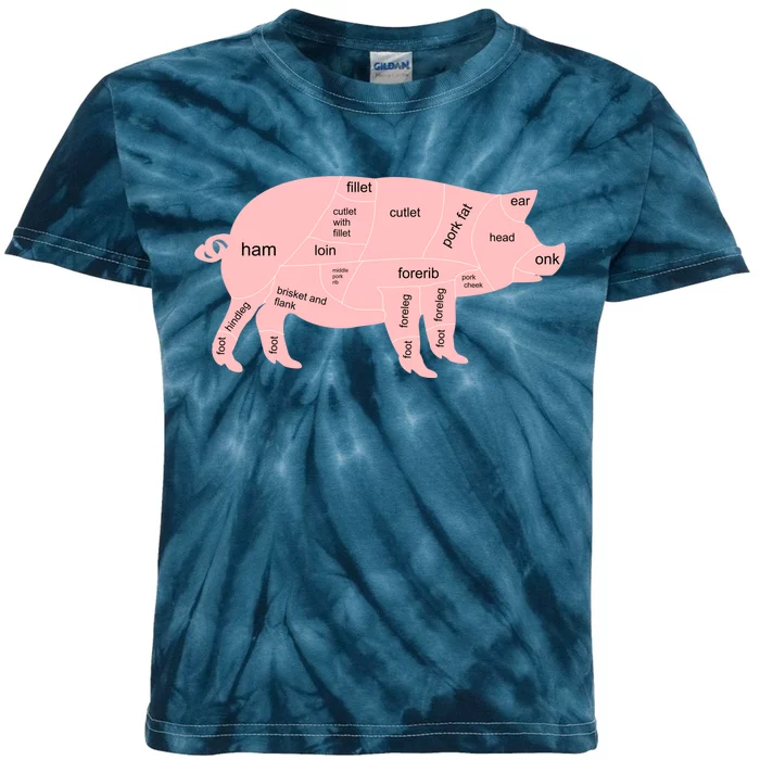 Pig Pork Bacon Chart Kids Tie-Dye T-Shirt