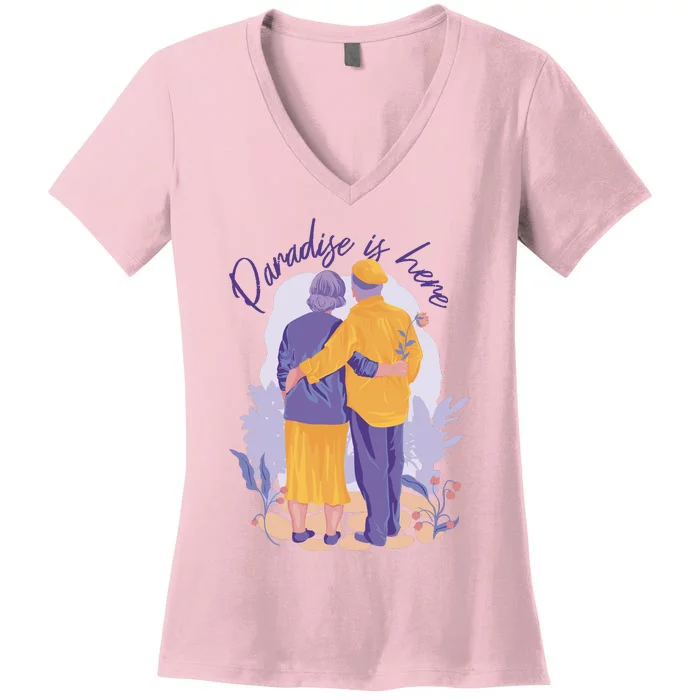 Paradise Is Here Alder Couple Women's V-Neck T-Shirt