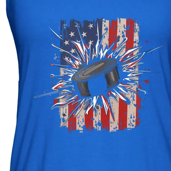 Patriotic Ice Hockey Puck Usa Flag Ice Hockey Fans Gift Ladies Essential Flowy Tank