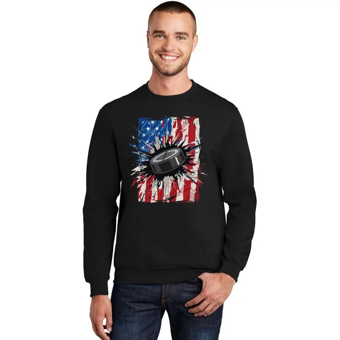 Patriotic Ice Hockey 4th Of July Men USA American Flag Sweatshirt