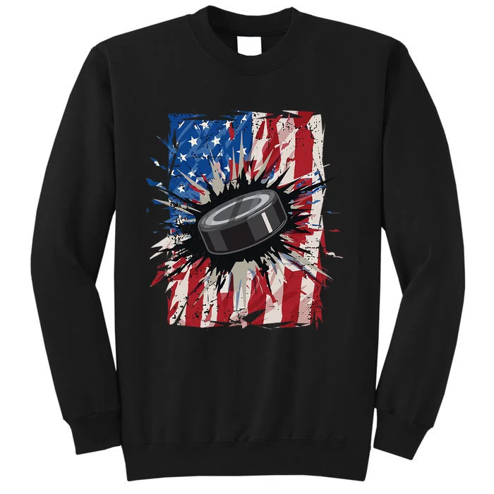 Patriotic Ice Hockey 4th Of July Men USA American Flag Sweatshirt