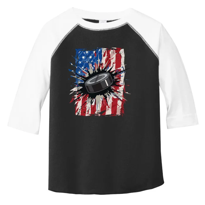 Patriotic Ice Hockey 4th Of July Men USA American Flag Toddler Fine Jersey T-Shirt