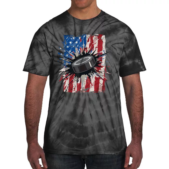 Patriotic Ice Hockey 4th Of July Men USA American Flag Boy Tie-Dye T-Shirt