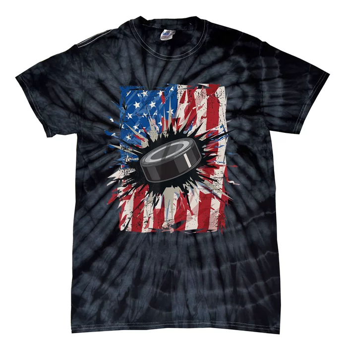 Patriotic Ice Hockey 4th Of July Men USA American Flag Boy Tie-Dye T-Shirt