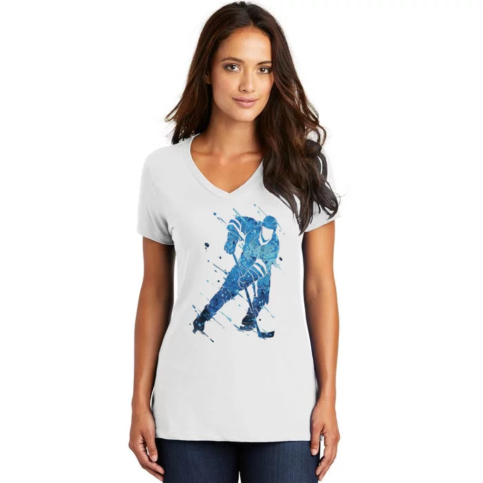 Player Ice Hockey Gift Winter Sports Women's V-Neck T-Shirt