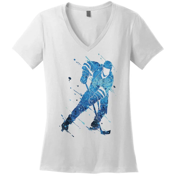 Player Ice Hockey Gift Winter Sports Women's V-Neck T-Shirt